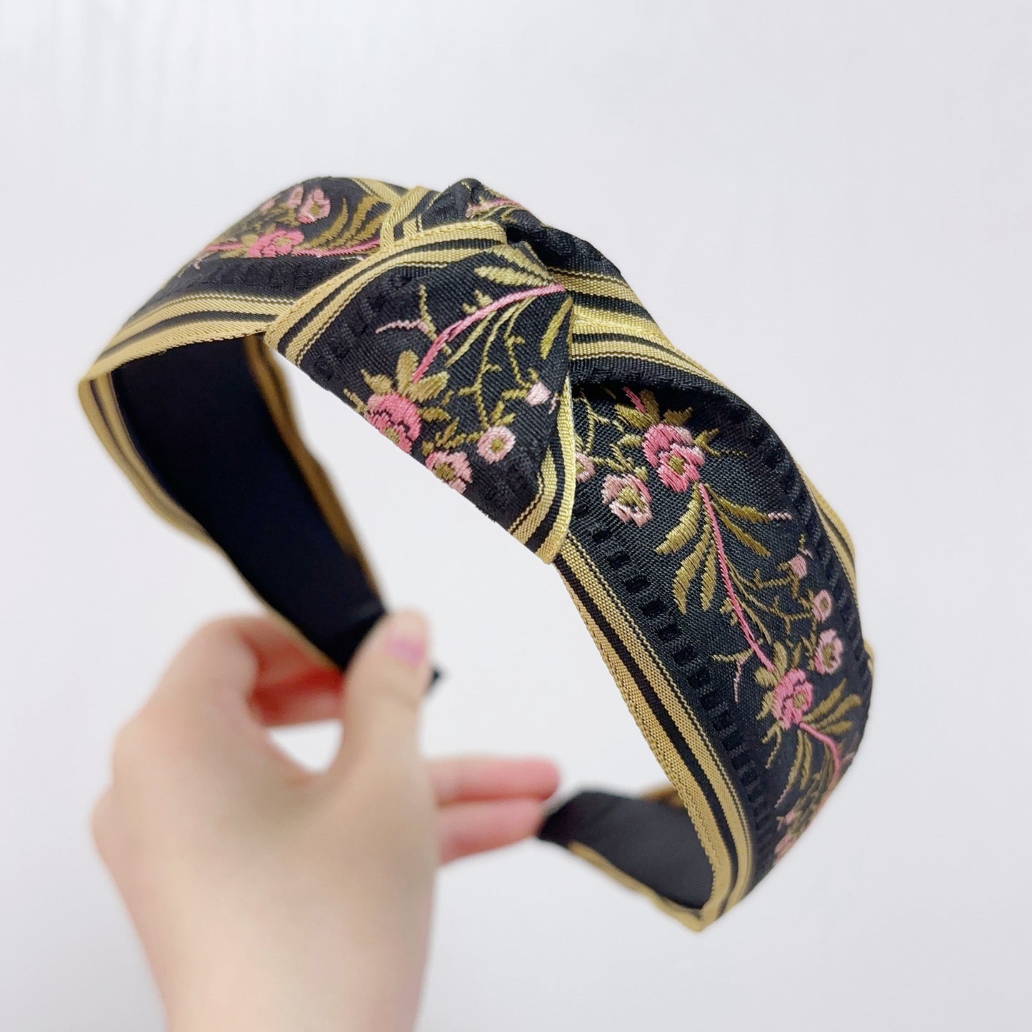 Ethnic Style Embroidery Headband, Retro Hair Accessories, Knotted in The Middle, Wide Edge Headband