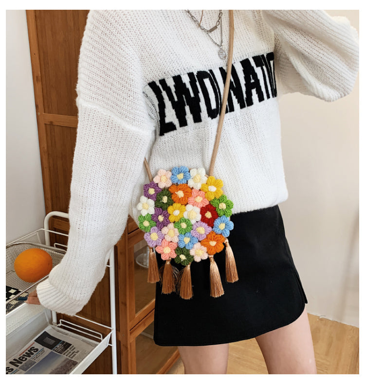 Ethnic Style, New Trend, Fashionable Tassel, Small Round Bag, Niche Design, Crossbody Handmade Woven Bag