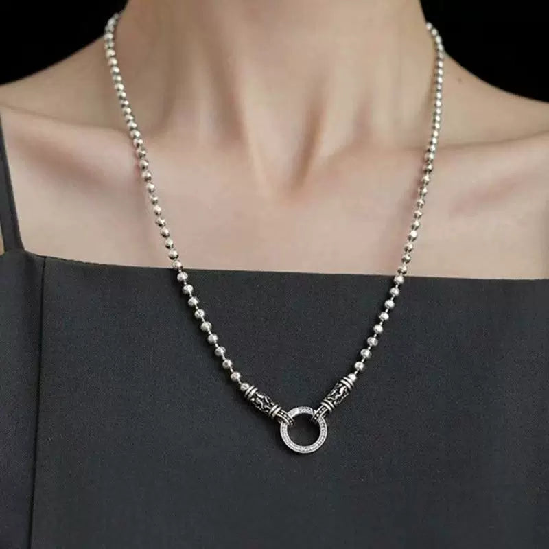 925 Silver Retro New Tang Grass Pattern Money Bag Chalcedony Water Drop Pendant Round Bead Sweater Chain Ethnic Style Women's Necklace
