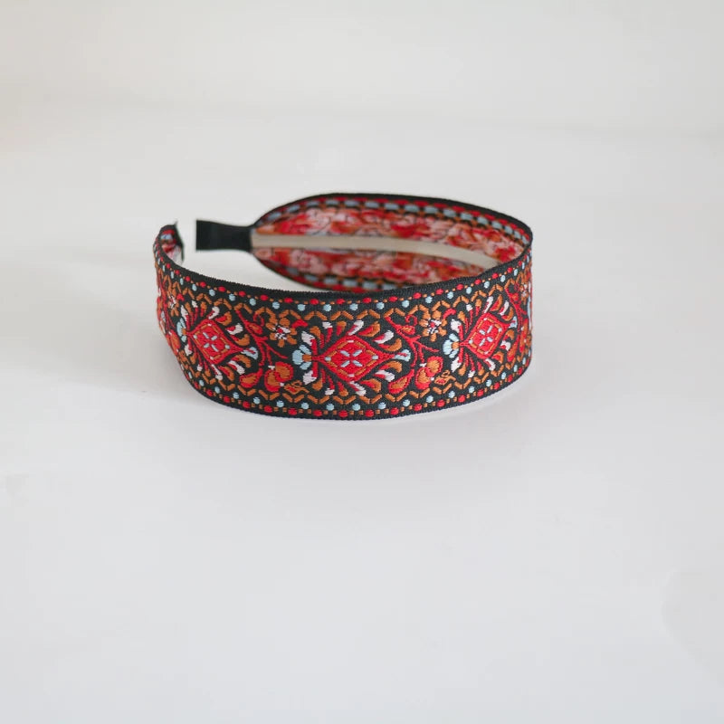 Vintage Ethnic Style Cotton and Linen Embroidery Floral Garland Pattern Fabric Lace Exquisite Headband Bohemian Headdress Head Buckle
