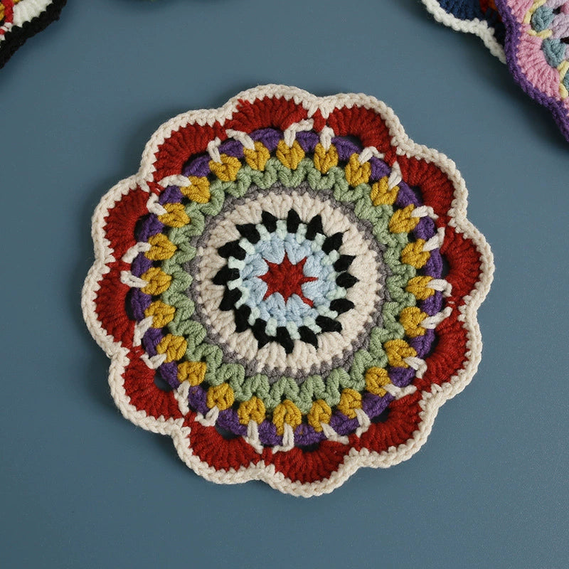 Non-slip Hand-woven Exquisite Large Coaster Sweet Wool Crocheted Vase Mat New Handmade Knitted Flower