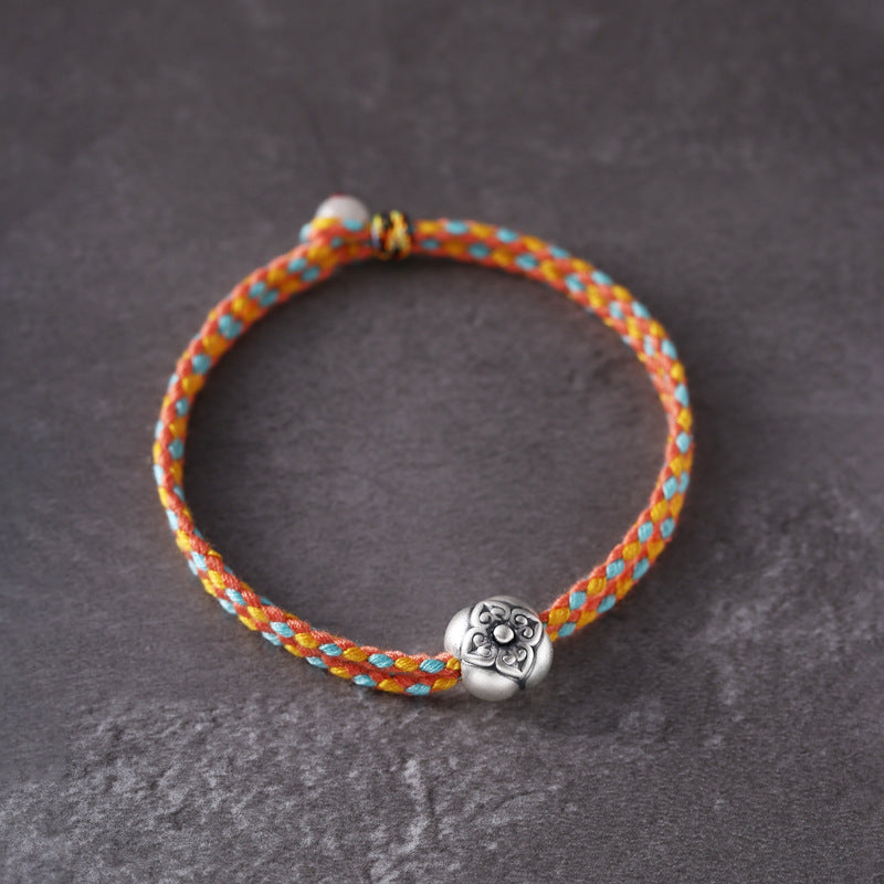 Silver Little Persimmon Bracelet Female Retro Ethnic Minority Design Handwoven Wisdom Success Handrope Bracelet