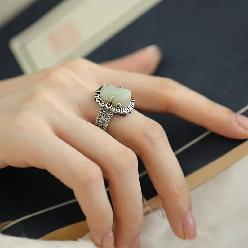 925 Silver Retro Classic Ethnic Style Lucky Ring Opening Adjustment Advanced Sense Versatile Ring