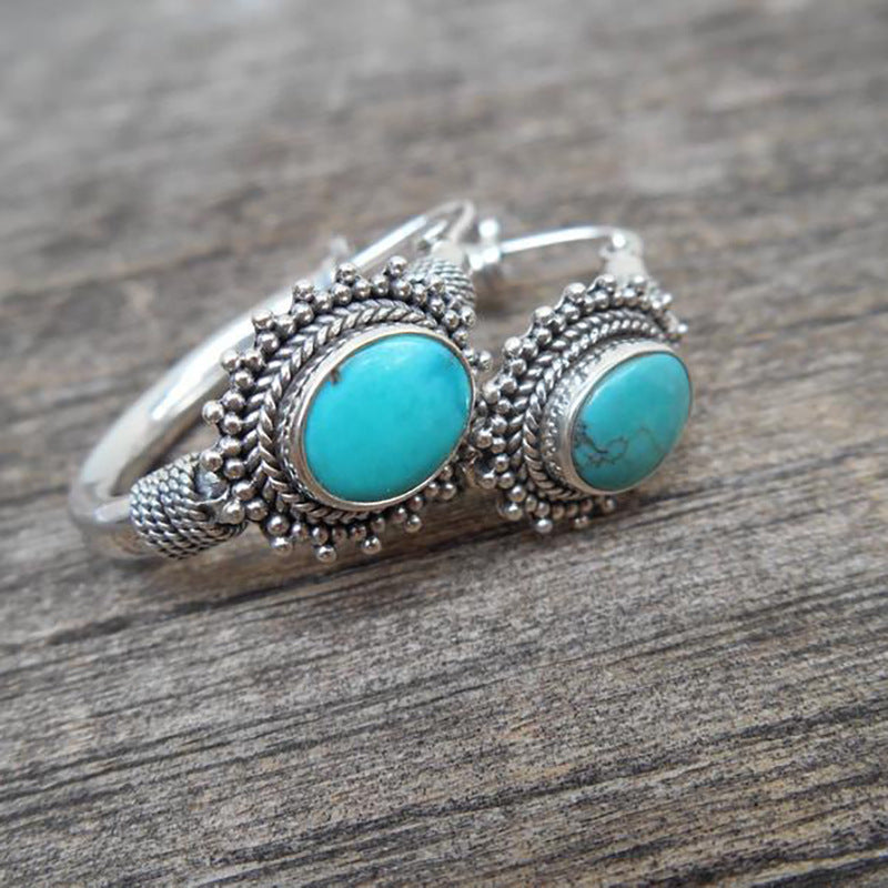 Bohemian Vintage Turquoise Earrings, Plain Oval Earrings