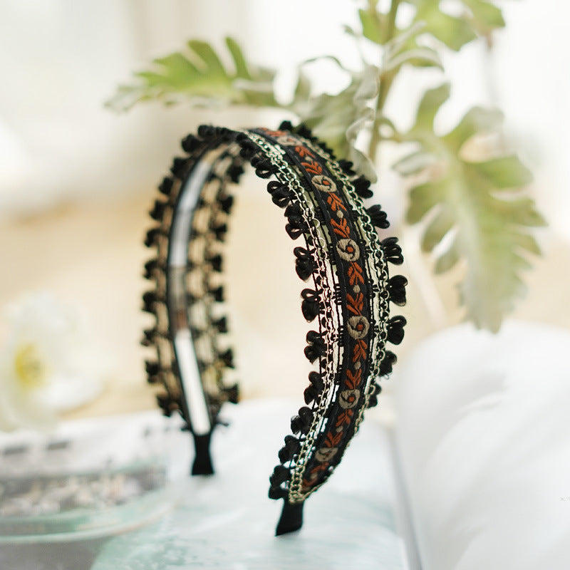 New Bohemian Ethnic Style Embroidered Flower Hair Hoops, Headband Hair Accessories