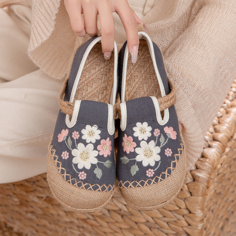 Elegant Embroidered Linen Shoes 2026 Spring New Cotton and Linen Shoes, Breathable and Comfortable Ethnic Style Women's Shoes