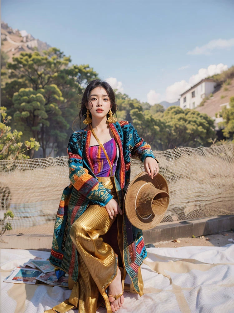 Ethnic Style Knitted Sweater Jacket Top Women's Autumn Fringed Warm Thickened Loose Medium and Long Cardigan