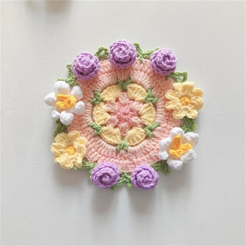 Hand-crocheted Coaster Finished Product, Flower Wool, Flower Insulation Pad - emogogo