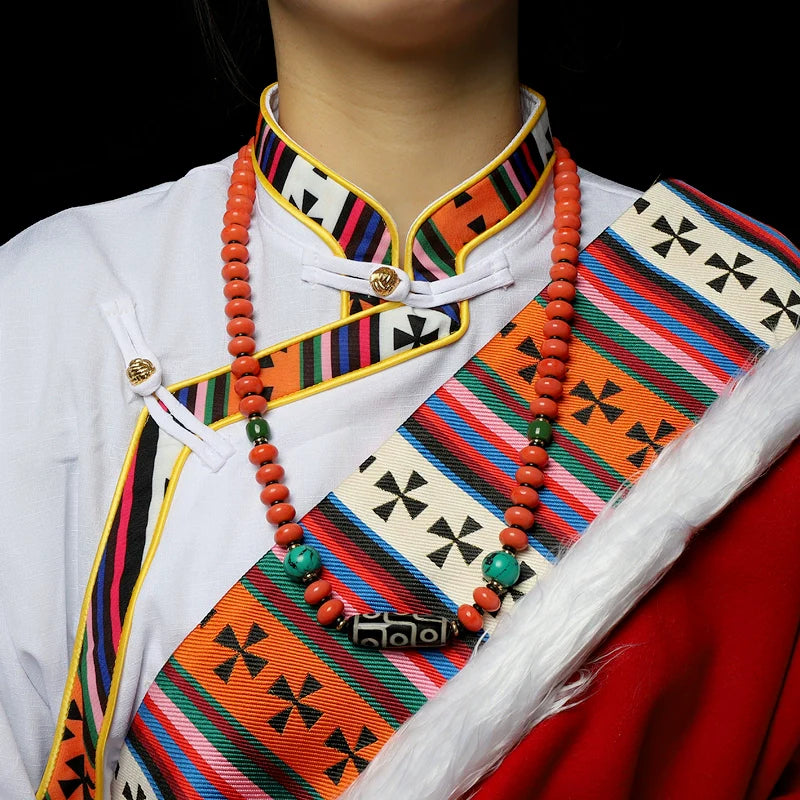 Tianzhu Agate Coral Necklace Tibetan Men and Women Retro Long Ethnic Style Collarbone Chain Tibetan Accessories