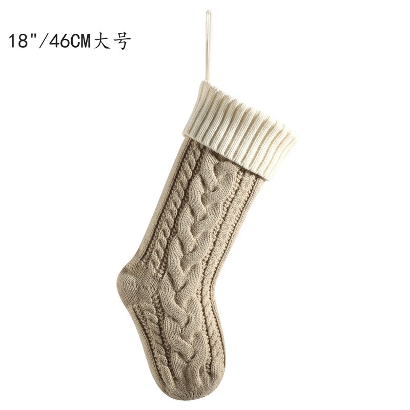 Knitted Christmas gift bag Decorative stockings Christmas stockings Hanging piece Color matching enlarged stagger Fried Dough Twists large capacity gift bag