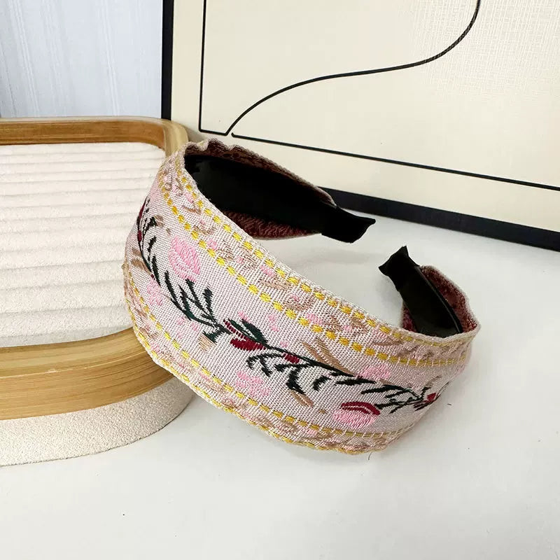 Bohemian Embroidered Headband Retro Ethnic Style Toothed Non-slip Headband Hairpin Large Flower Hair Accessories