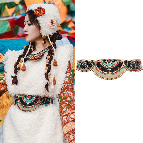 Retro Ethnic Tibetan Clothing Belt Elastic Waist Belt Turquoise Beading Accessories Tibetan Robe Lady Belt