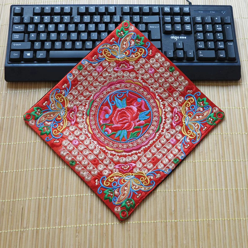 Ethnic Style Embroidery Placemat Yi Fabric Embroidery Heat Insulation Mat Tea Square Mat Table Coffee Table Anti-scalding and Non-slip Mat
