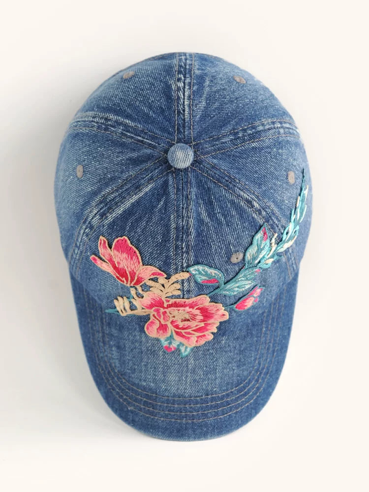 Fashion Versatile Ethnic Style Embroidery Flower Denim Baseball Cap Women's Autumn Sunscreen Shade Cap