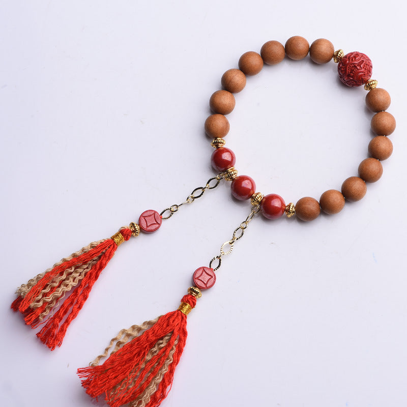 Handwoven Peach Wood Old Mountain Sandalwood Emperor Sand Vermilion Sand Handstring Female National Style Bead Handstring Buddha Bead Handchain Bracelet