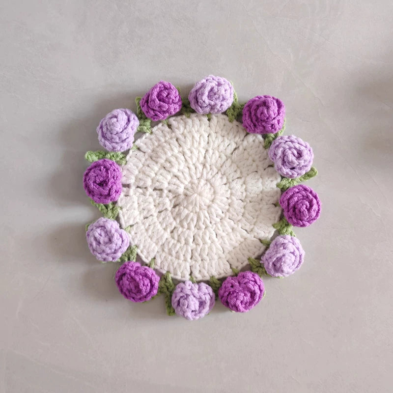 Hand Crocheted Wool Lily of The Valley Coaster Thermal Insulation Pad Small Bouquet for Girls Gifts