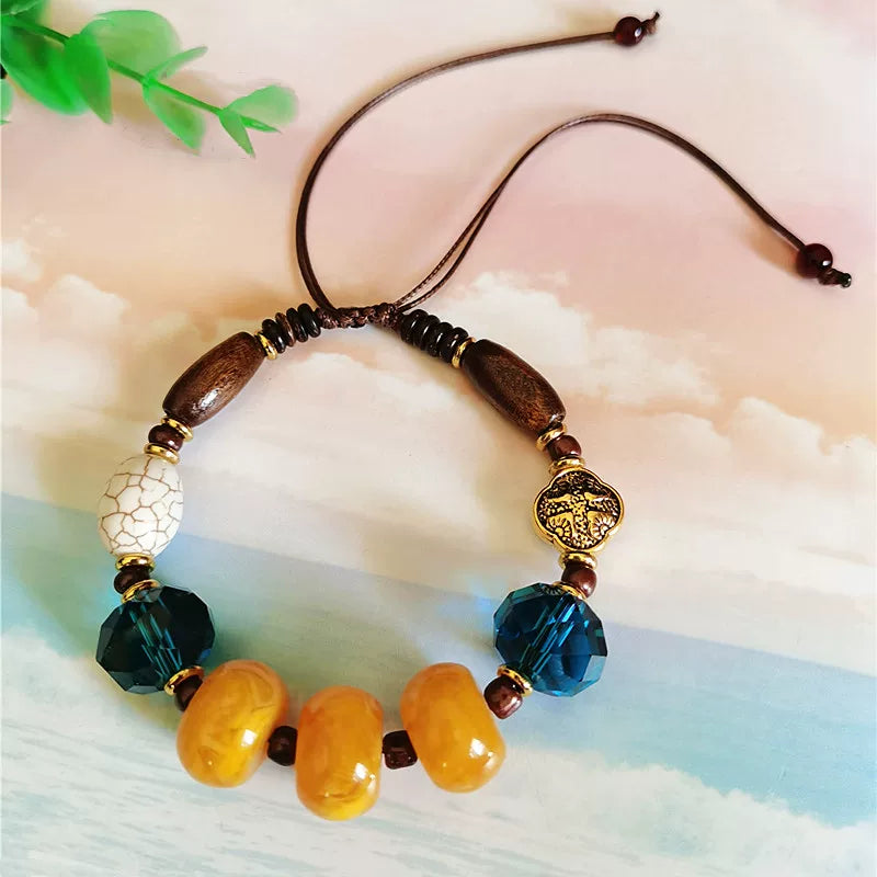 Original Design Classic Tibetan Beeswax Cake Necklace Chicken Oil Yellow Amber Clavicle Chain Female Ethnic Style Retro Neck Jewelry