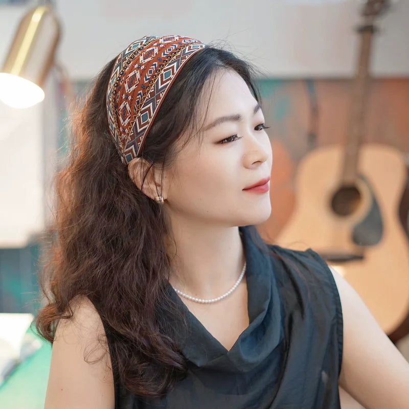 Variable Width Exquisite Embroidery Ethnic Style Headband, Wide Edge Headband Women's New Model
