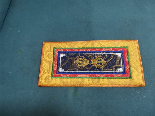 Tibetan Style Cloth Mat Embroidered with Eight Auspicious Crosses, Diamond Pestle, Bell Pestle, Tablecloth