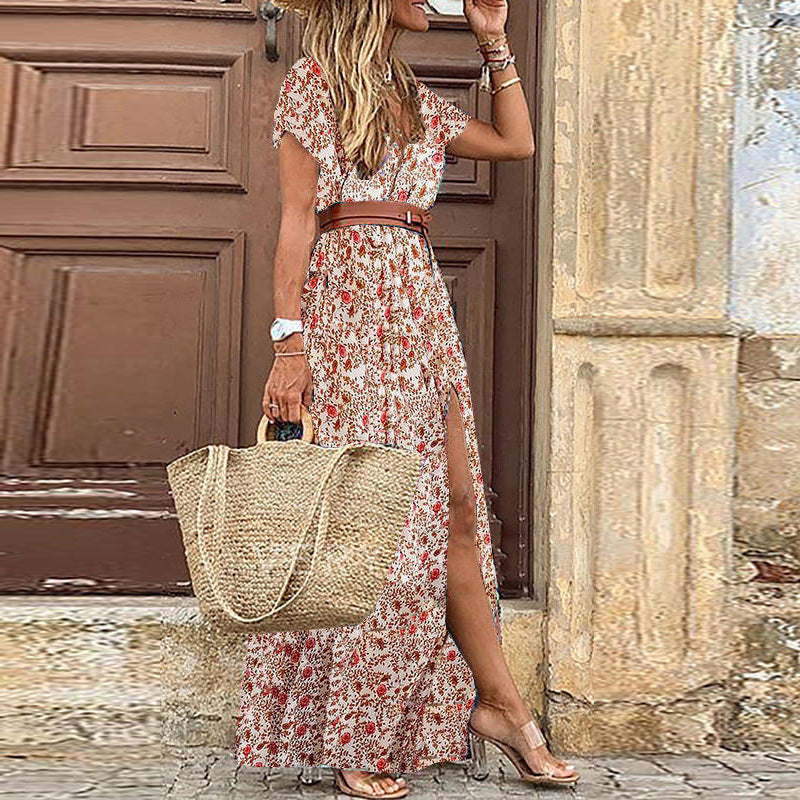 Summer New Dress Bohemian Short Sleeve Printed Dress