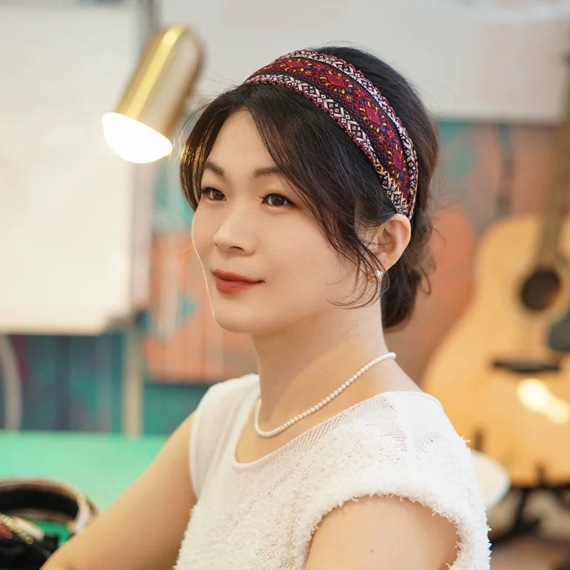 Variable Width Exquisite Embroidery Ethnic Style Headband, Wide Edge Headband Women's New Model