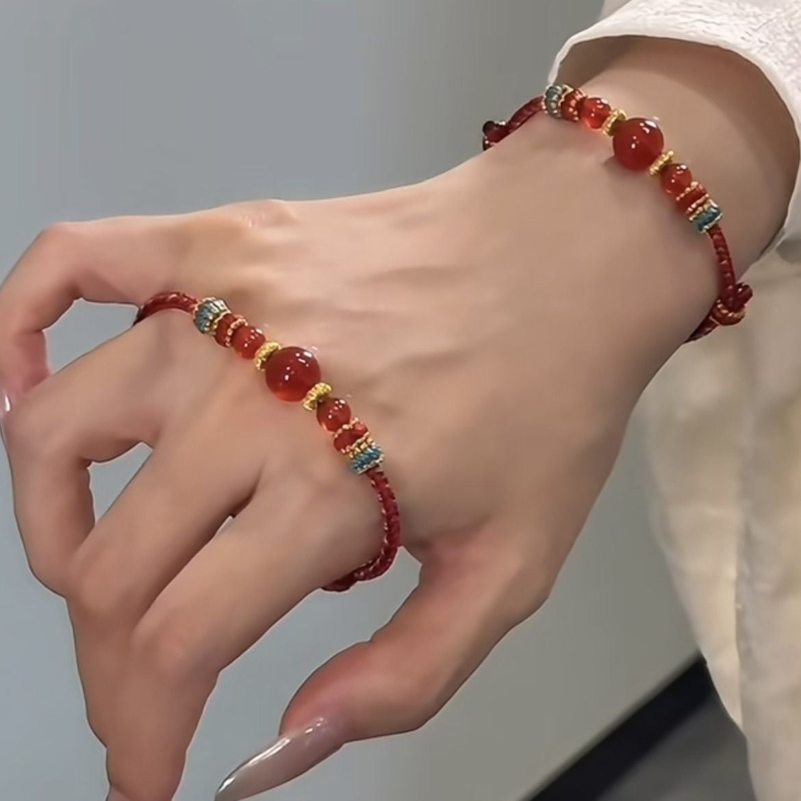 Red Agate Hand Braided Rope Jade Bracelet Red Rope Gift Auspicious Agate Hand Rope