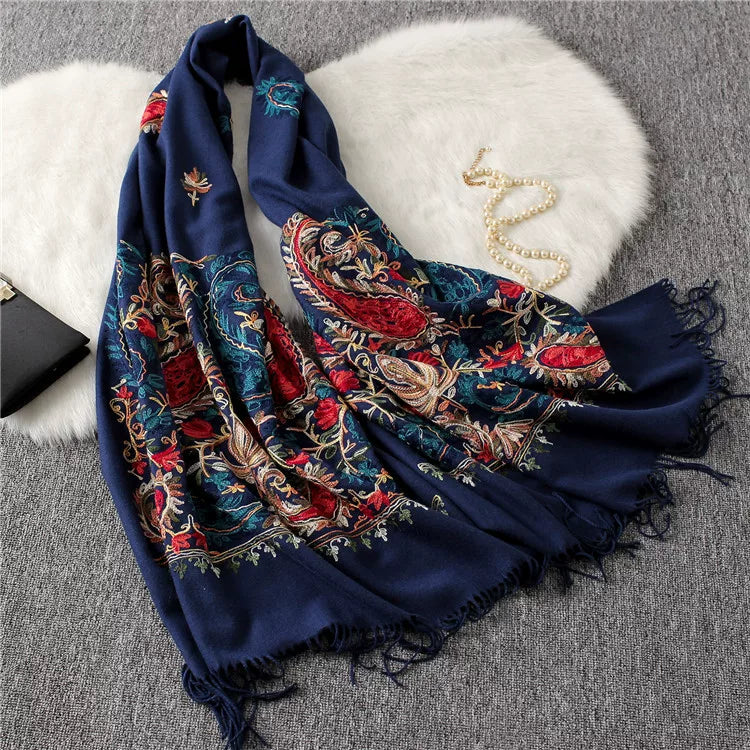 Autumn and Winter New Nepal Imitation Cashmere Cotton Embroidery Colorful Cashew National Scarf