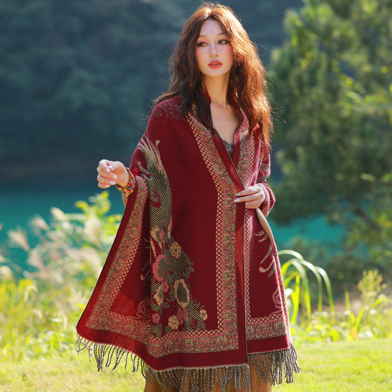 Retro Ethnic Grassland Tibet Blanket Shawl Thick Scarf