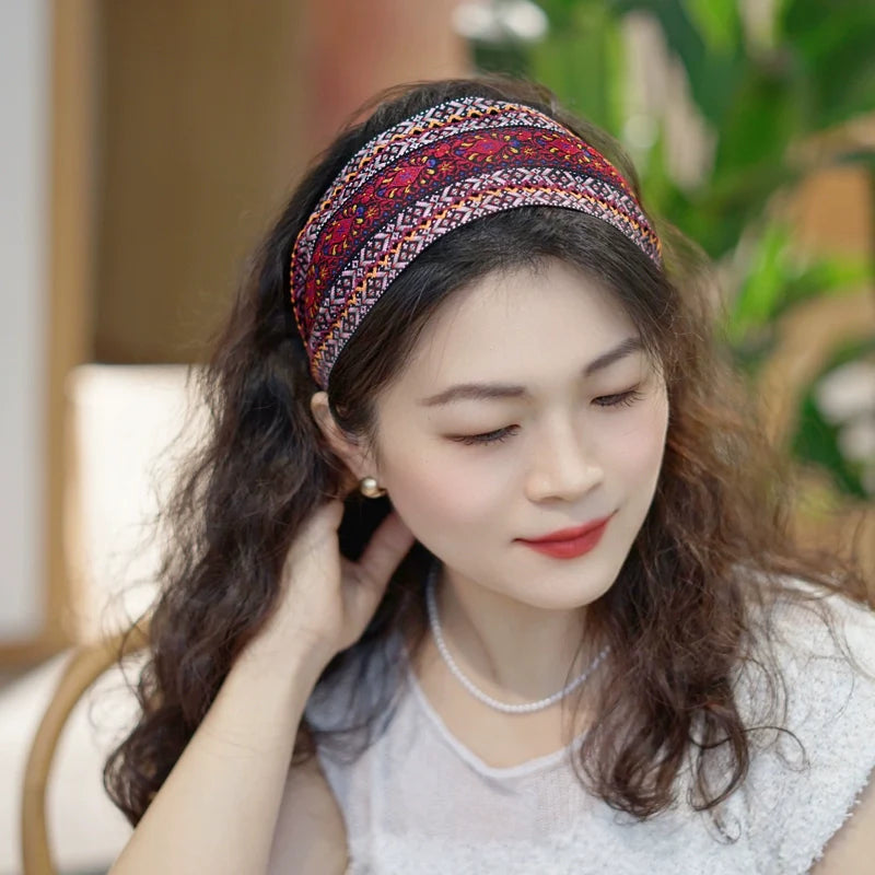 Variable Width Exquisite Embroidery Ethnic Style Headband, Wide Edge Headband Women's New Model