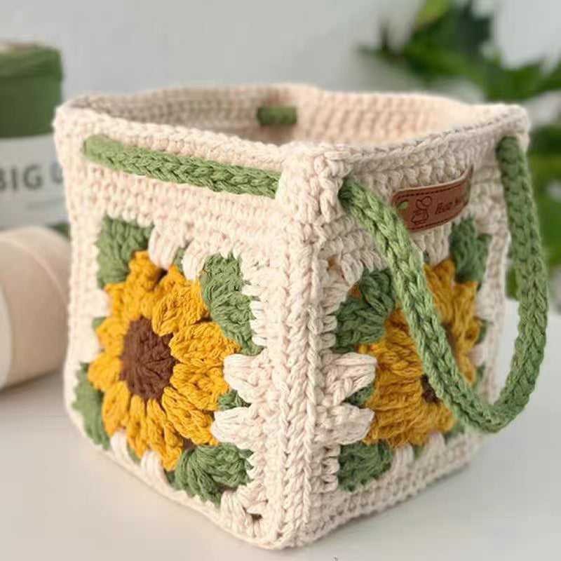 Grid Small Square Bag Wool Knitting Bag