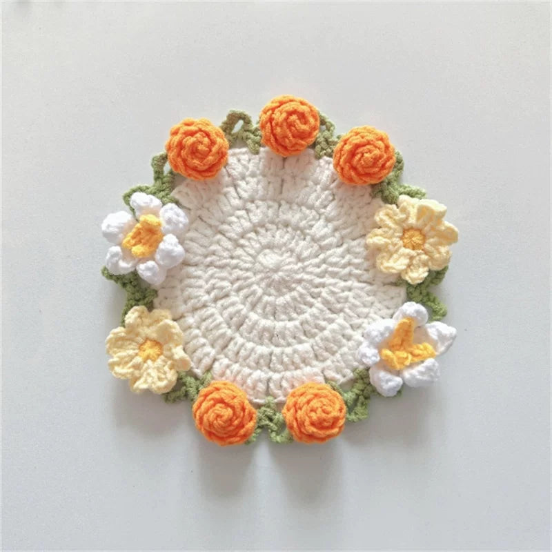 Hand-crocheted Coaster Finished Product, Flower Wool, Flower Insulation Pad - emogogo