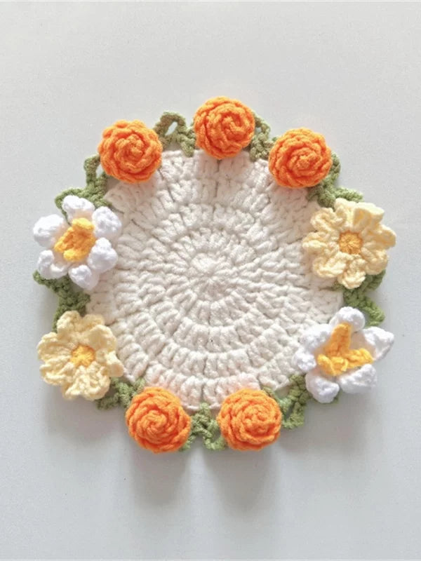 Hand-crocheted Coaster Finished Product, Flower Wool, Flower Insulation Pad - emogogo