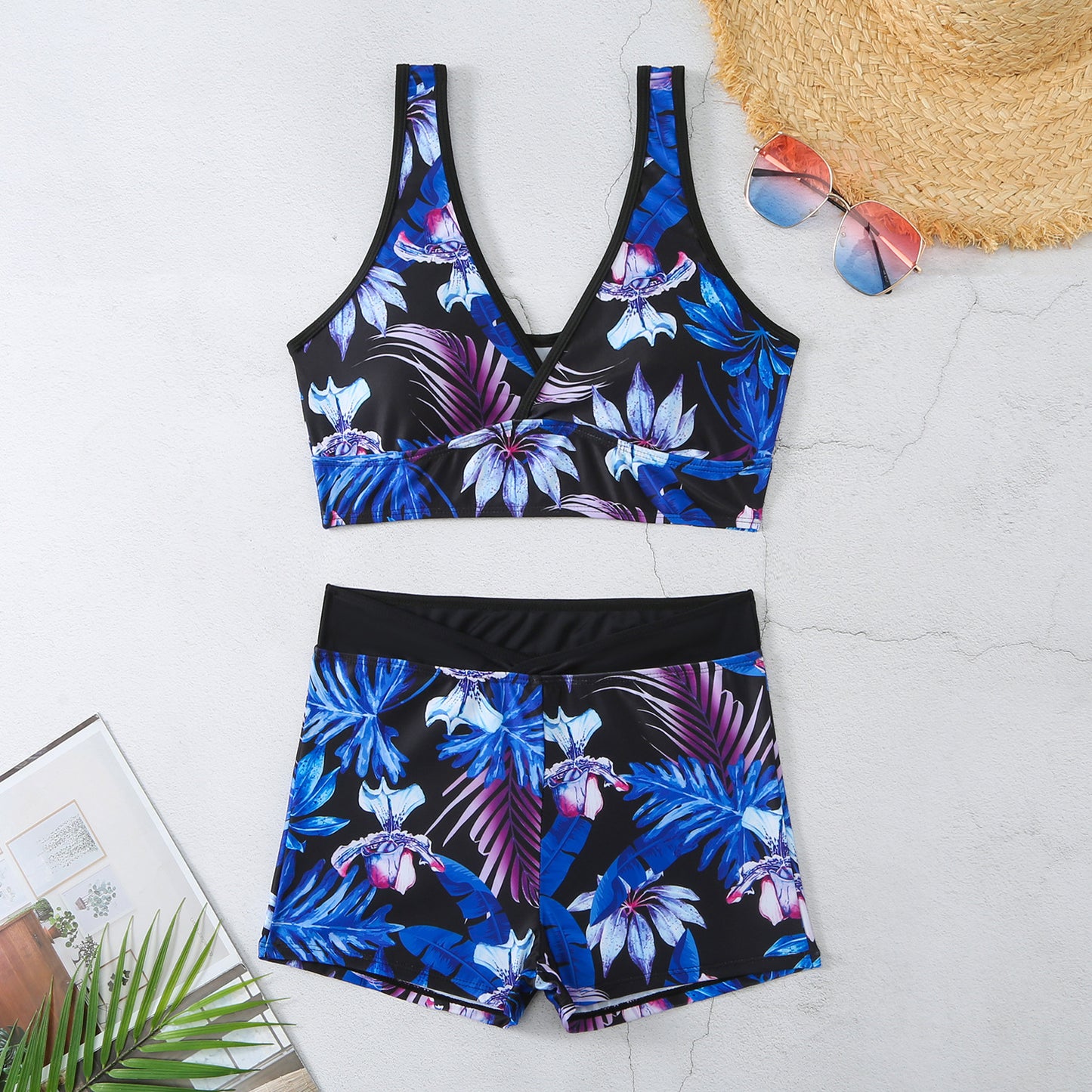 New Swimsuit Printing V-shaped Ladies Split Bikini