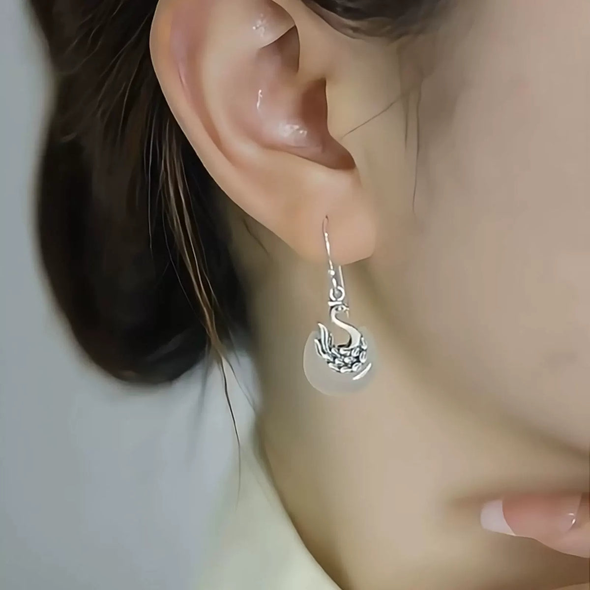 Retro 925 Silver Phoenix Chalcedony Earrings New Light Luxury Old Niche Ethnic Style High-end Versatile Earrings