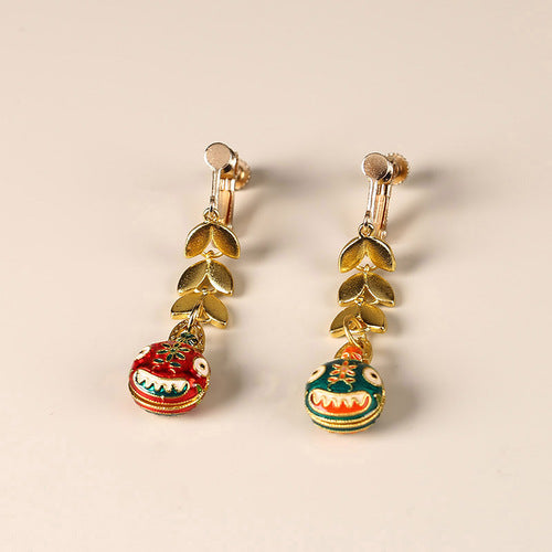 Swallowing Gold Beast New Year Earrings, Double Sided Cloisonne Earrings