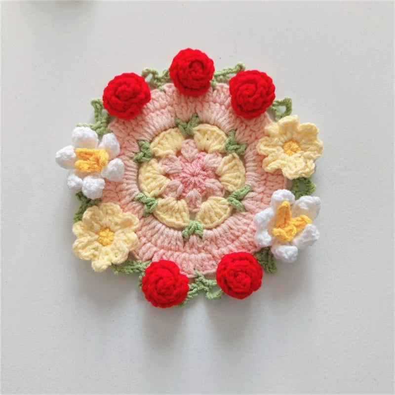 Hand-crocheted Coaster Finished Product, Flower Wool, Flower Insulation Pad - emogogo