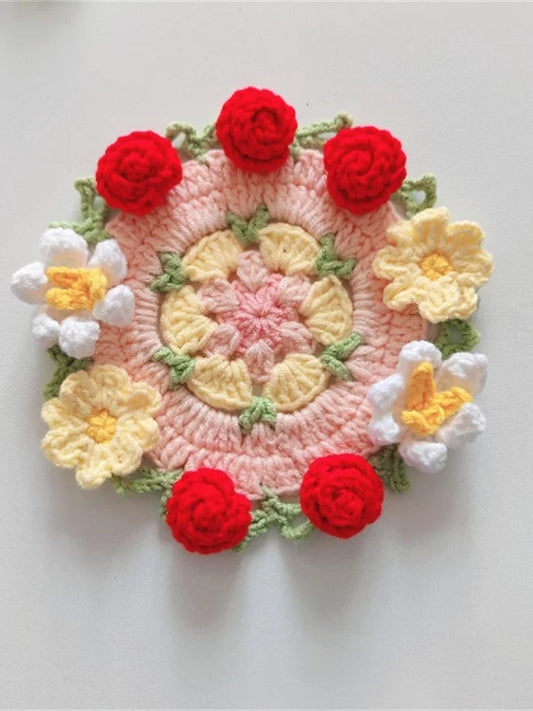 Hand-crocheted Coaster Finished Product, Flower Wool, Flower Insulation Pad - emogogo