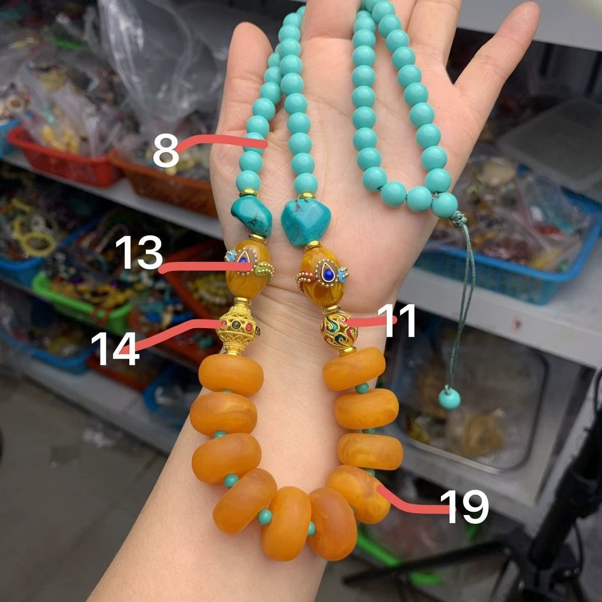 New Tibetan Ethnic Style Handmade Beeswax Turquoise Inlaid Nepalese Accessories Neck Hanging Sweater Chain
