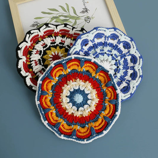 Non-slip Hand-woven Exquisite Large Coaster Sweet Wool Crocheted Vase Mat New Handmade Knitted Flower