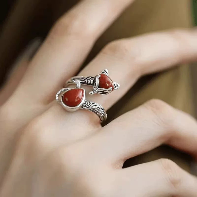 925 Silver Retro Ethnic Style Fox Ring Opening Adjustment Old Versatile Simple Jewelry