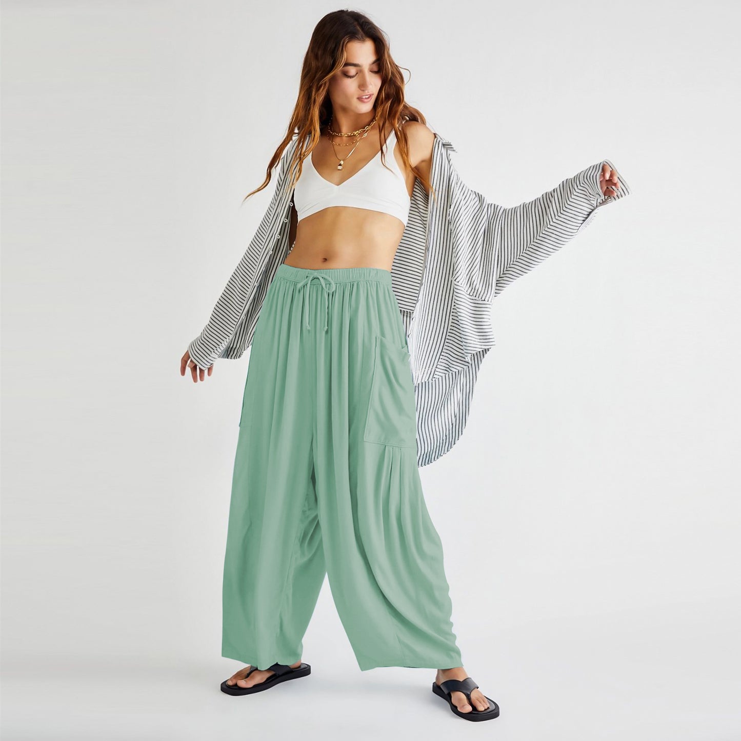 New Wide Leg Pants, Women's Loose Fitting Sports Yoga Pants, Casual Pants, Home Pants, Artificial Cotton Pants