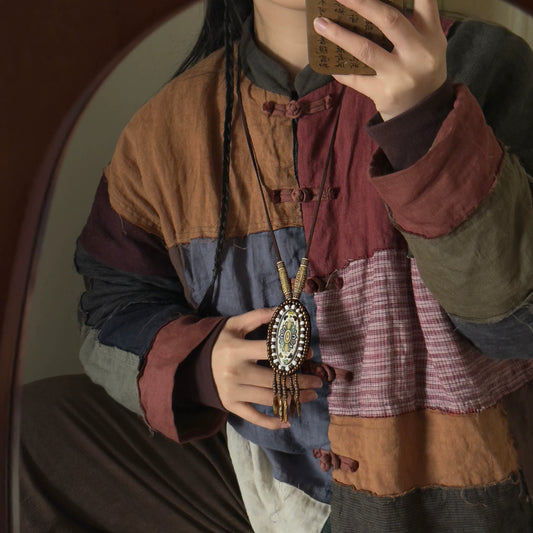 New Tibetan Ethnic Style Retro Old Ceramic Niche Design Art Necklace Sweater Chain