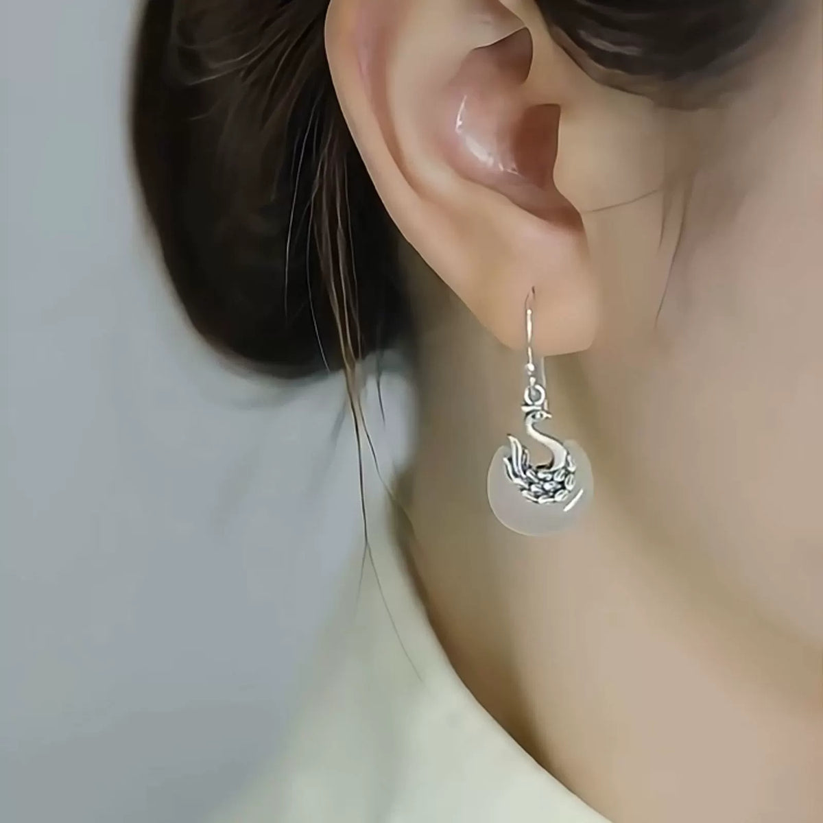 Retro 925 Silver Phoenix Chalcedony Earrings New Light Luxury Old Niche Ethnic Style High-end Versatile Earrings