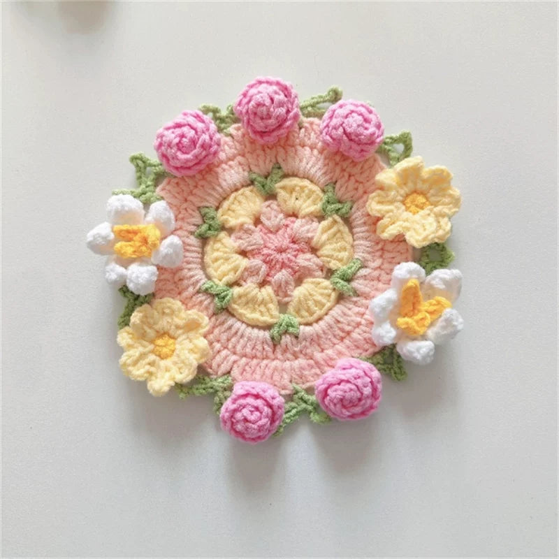Hand-crocheted Coaster Finished Product, Flower Wool, Flower Insulation Pad - emogogo