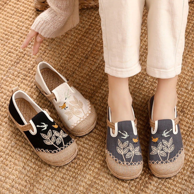 Ethnic Style Embroidered Cloth Shoes, New Hand-embroidered Linen Shoes, Soft-soled Breathable Woven Women's Shoes - emogogo