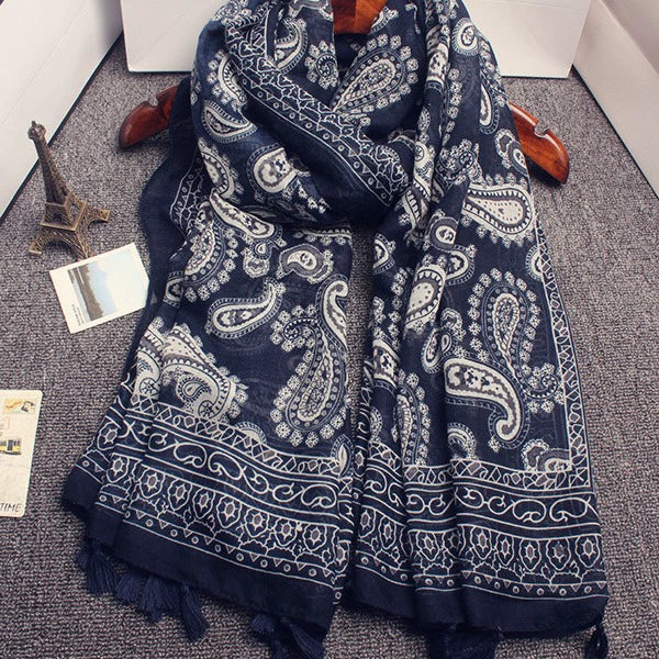 Ethnic Style Navy Blue Cashew, Sunscreen Beach Gauze Scarf