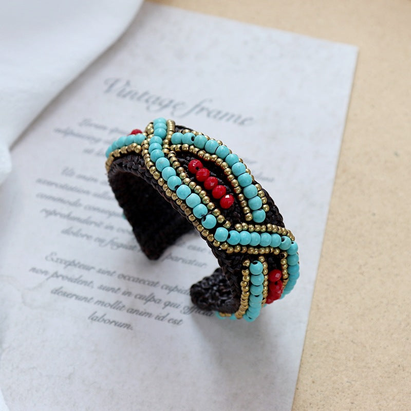 Handmade Bohemian Ethnic Style Bracelet Woven Natural Stone Retro Personalized Tibetan Bracelet Accessories