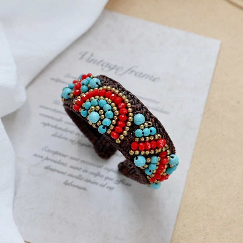 Handmade Bohemian Ethnic Style Bracelet Woven Natural Stone Retro Personalized Tibetan Bracelet Accessories