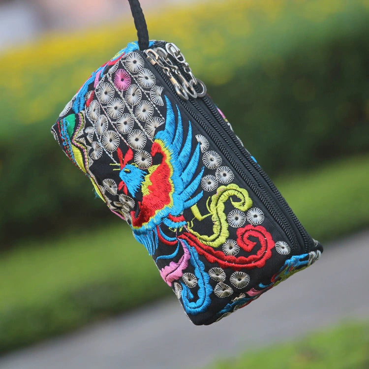 Ethnic Bag Fashion Fabric Coin Purse Embroidered Multi-layer Zipper Bag Clutch Bag