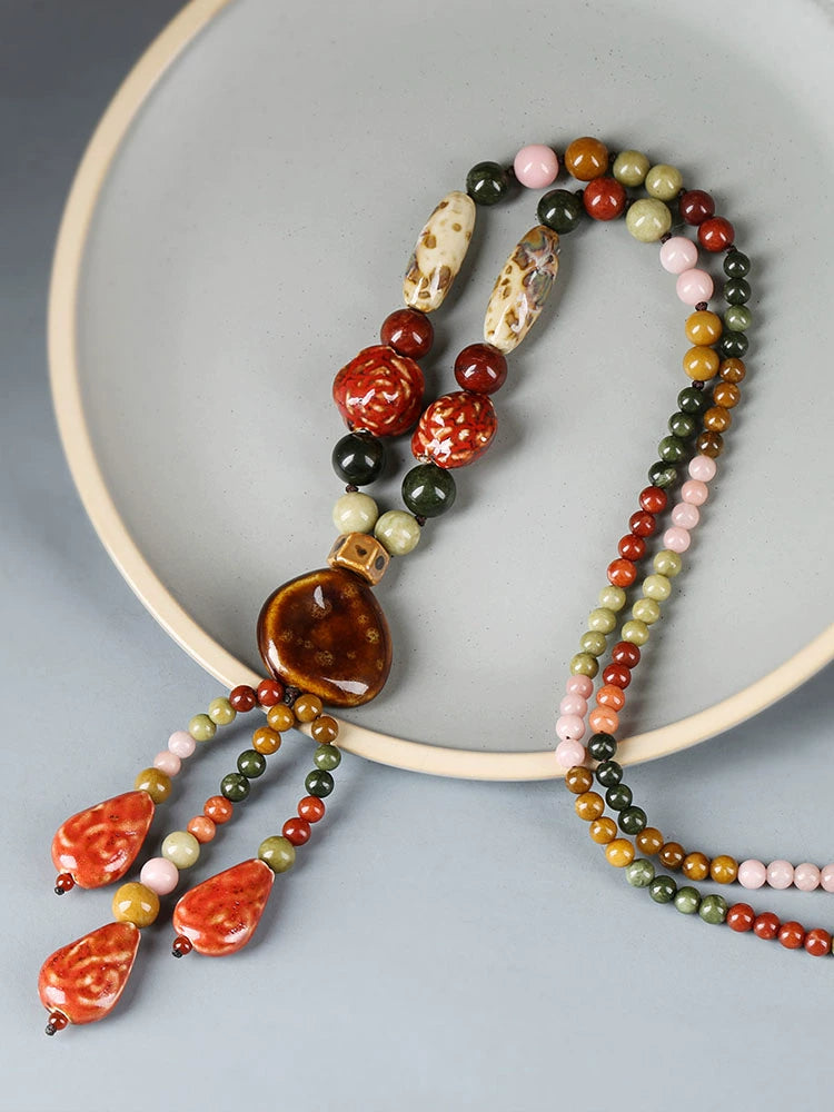 Ethnic Style High-end Ceramic Sweater Chain Women's Long Versatile Pendant Autumn and Winter Necklace 2023 New Jewelry Pendant